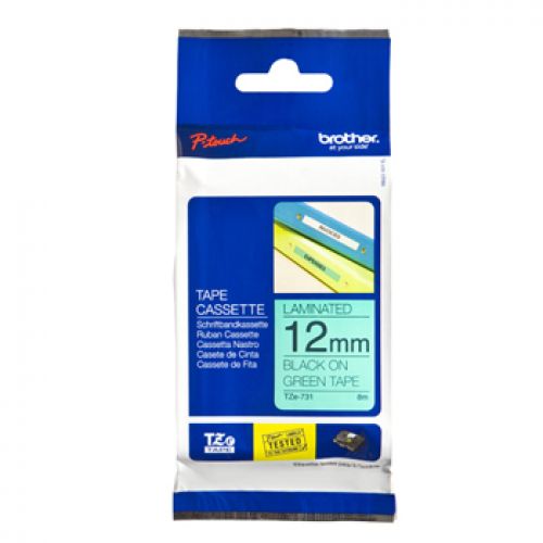 BROTHER Fita laminada verde/ preto 12mm , Brother , BROTZE731 , 4977766691352